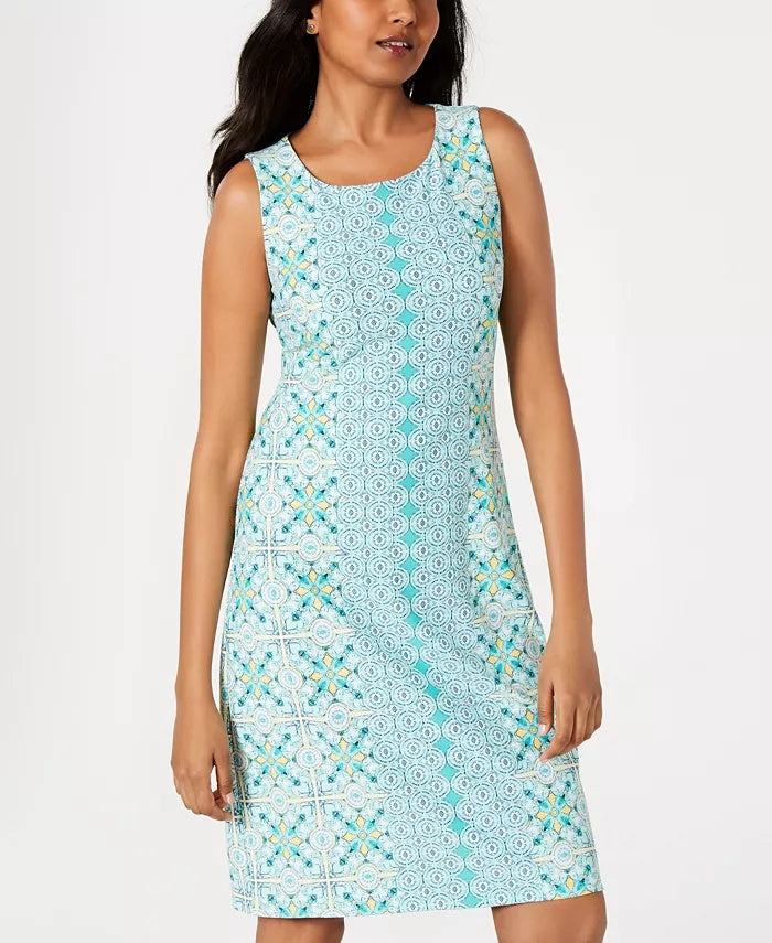 Charter Club Women's Petite Printed Shift Dress  Blue Size Petite