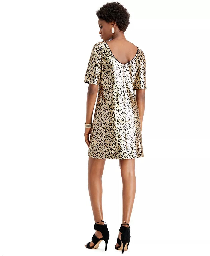 Betsey Johnson Women's Leopard Sequin Sheath Dress Yellow Size 14