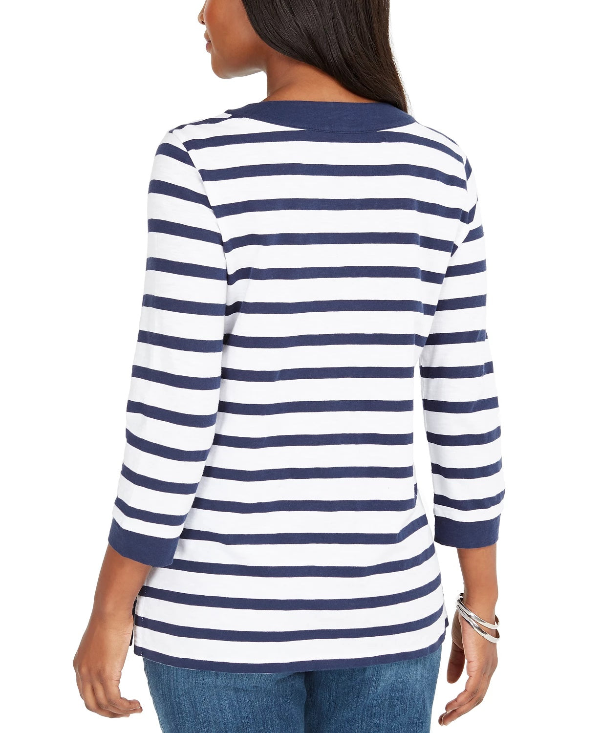 Charter Club Women's Cotton Lace-Up Grommet-Neck Tunic Blue Size Small