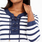 Charter Club Women's Cotton Lace-Up Grommet-Neck Tunic Blue Size Small