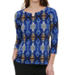 Calvin Klein Women's Embellished 3/4-Sleeve Top Bright Blue Size Large