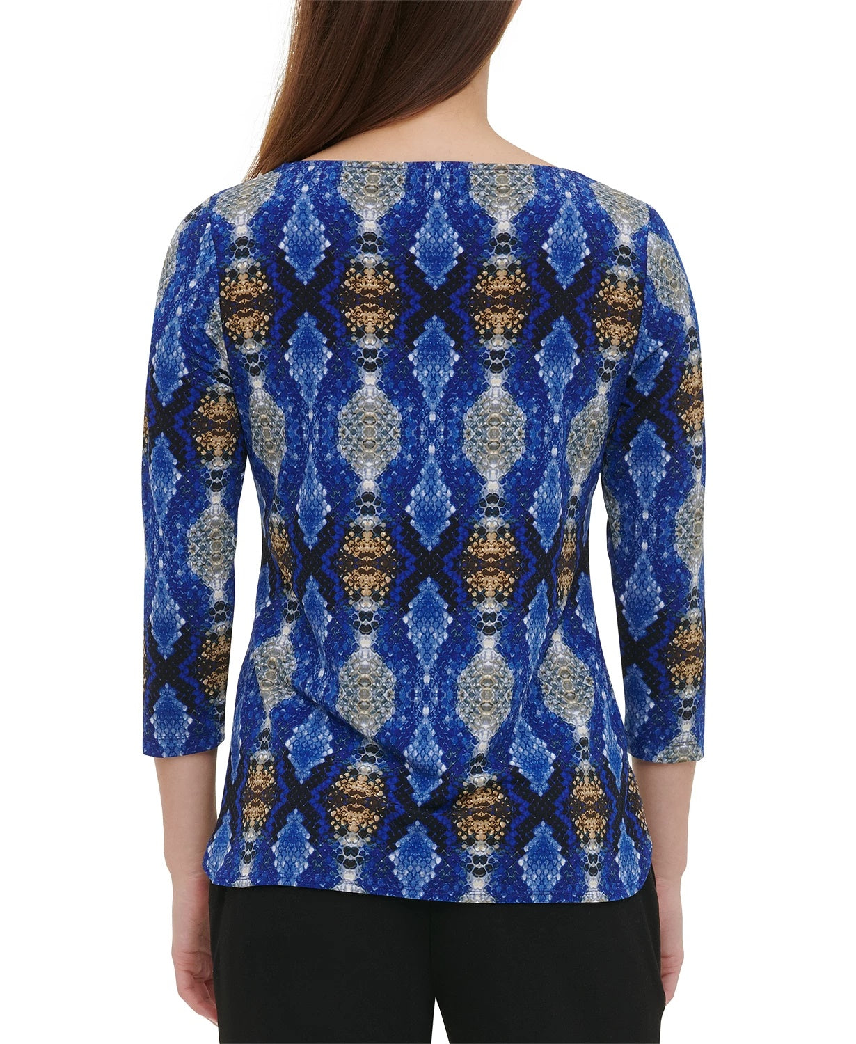 Calvin Klein Women's Embellished 3/4-Sleeve Top Bright Blue Size Large
