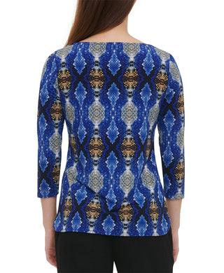 Calvin Klein Women's Embellished 3/4-Sleeve Top Bright Blue Size Large
