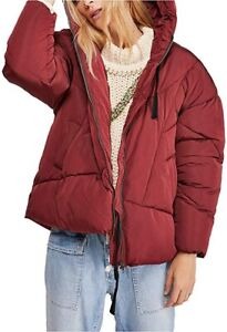 Free People Women's Hailey Hooded Puffer Jacket Red Size Small