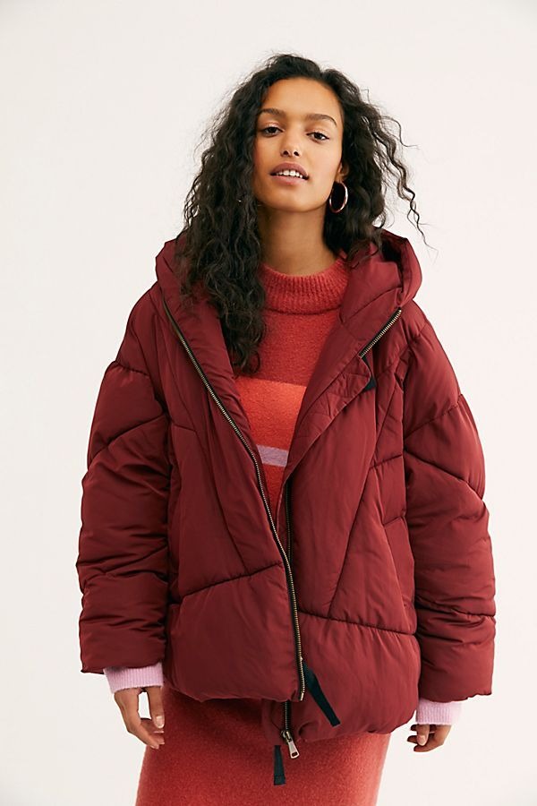 Free People Women's Hailey Hooded Puffer Jacket Red Size Small