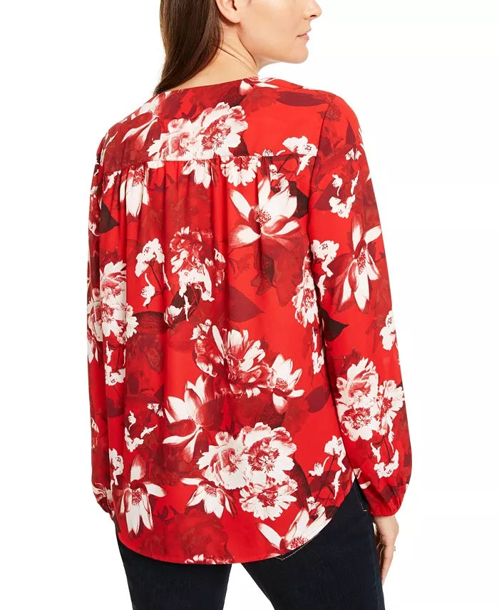 INC International Concepts Women's Petite Floral-Print Surplice Top Red Size Petite X-Large