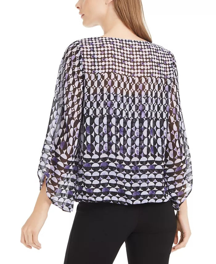 Alfani Women's Petite Printed Angel-Sleeve Top  Purple Size PM