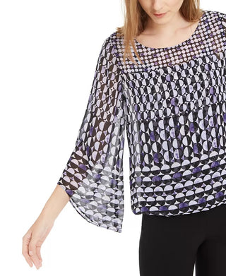 Alfani Women's Petite Printed Angel-Sleeve Top  Purple Size PM