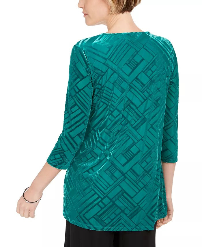 JM Collection Women's Velvet Necklace Top Green Size Small