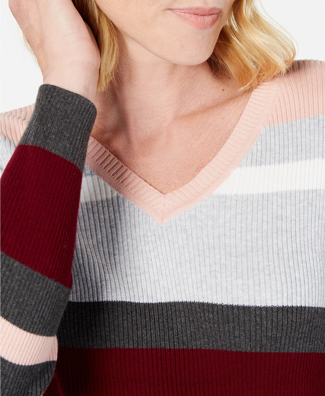 Karen Scott Women's Ribbed V-Neck Cotton Sweater Medium Red Size X-Large