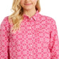 Charter Club Women's Button Front Geometric Print Top Pink Size Large