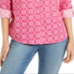 Charter Club Women's Button Front Geometric Print Top Pink Size Large
