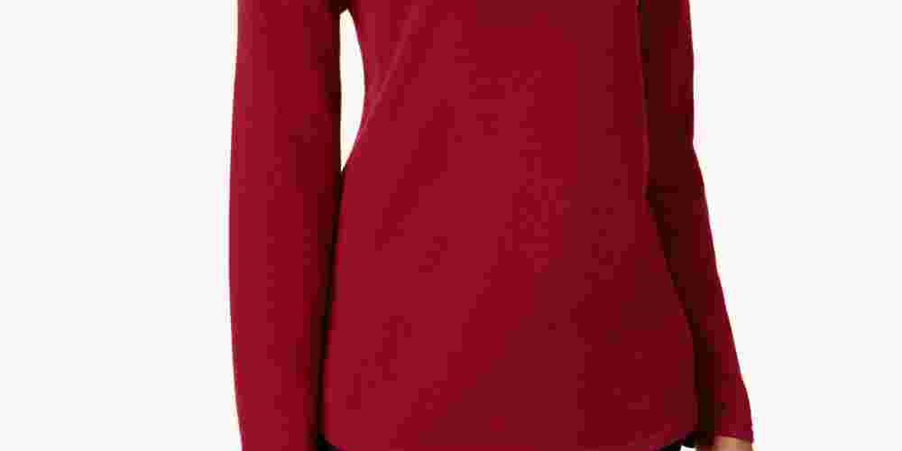 Karen Scott Women's Red Solid Long Sleeve Jewel Neck Blouse Top Red Size X-Small