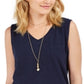 Style & Co Women's Cotton V Neck Tank Top Blue Size Large