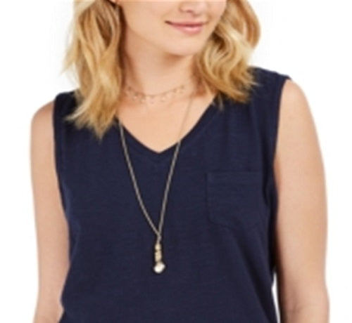 Style & Co Women's Cotton V Neck Tank Top Blue Size Large