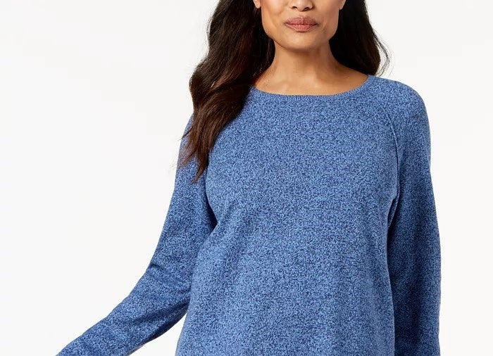 Karen Scott Women's Petite Cotton Curved-Hem Sweater Blue Size PM
