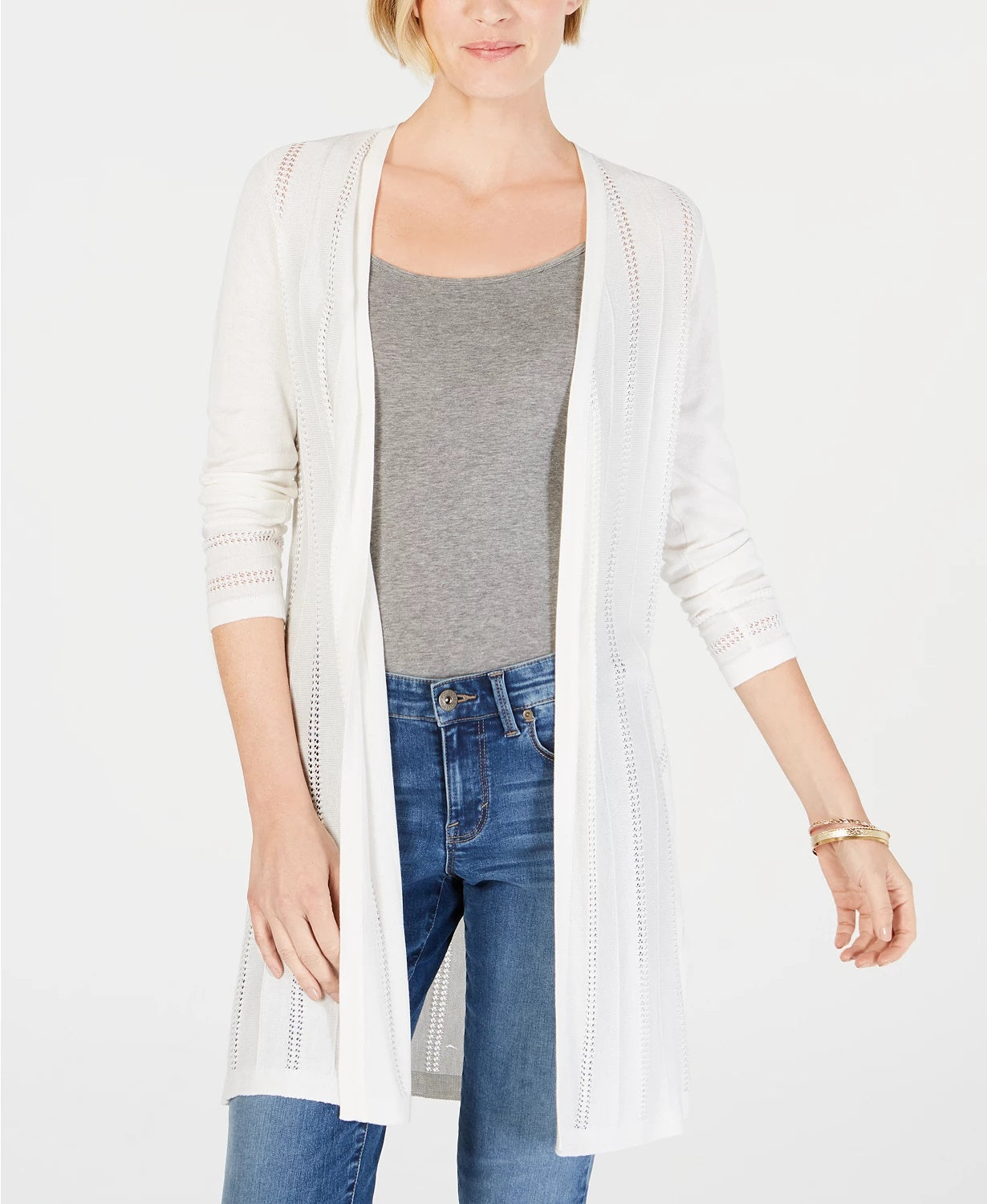 Charter Club Women's Petite Pointelle Duster Cardigan White Size Petite Small
