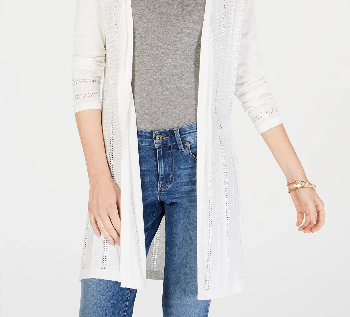 Charter Club Women's Petite Pointelle Duster Cardigan White Size Petite Small