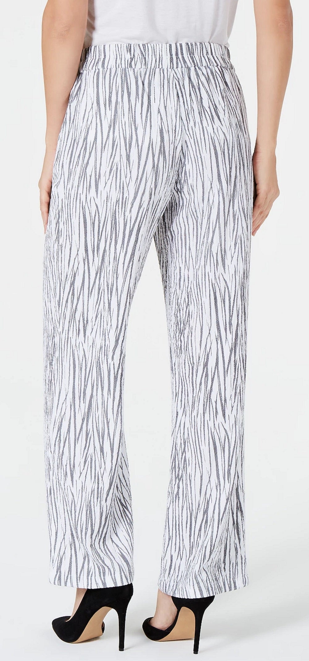 JM Collection Women's Printed Crinkle Drawstring Pants White Size XX-Large