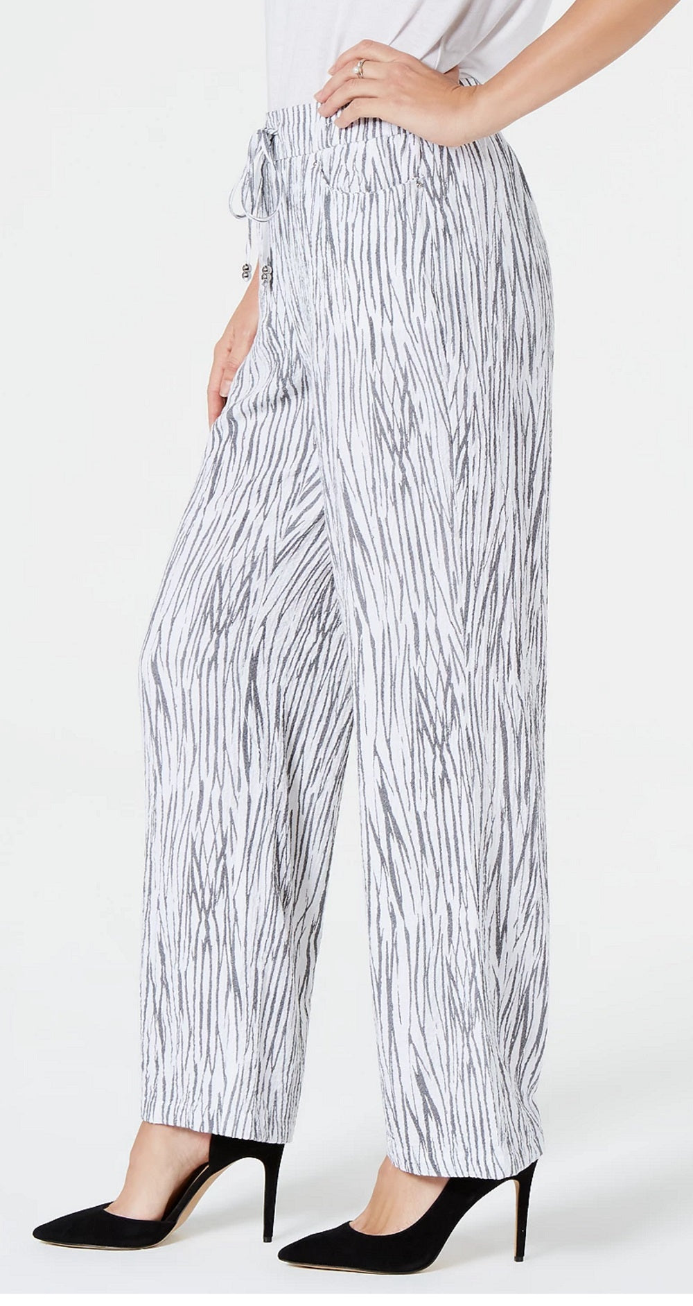 JM Collection Women's Printed Crinkle Drawstring Pants White Size XX-Large