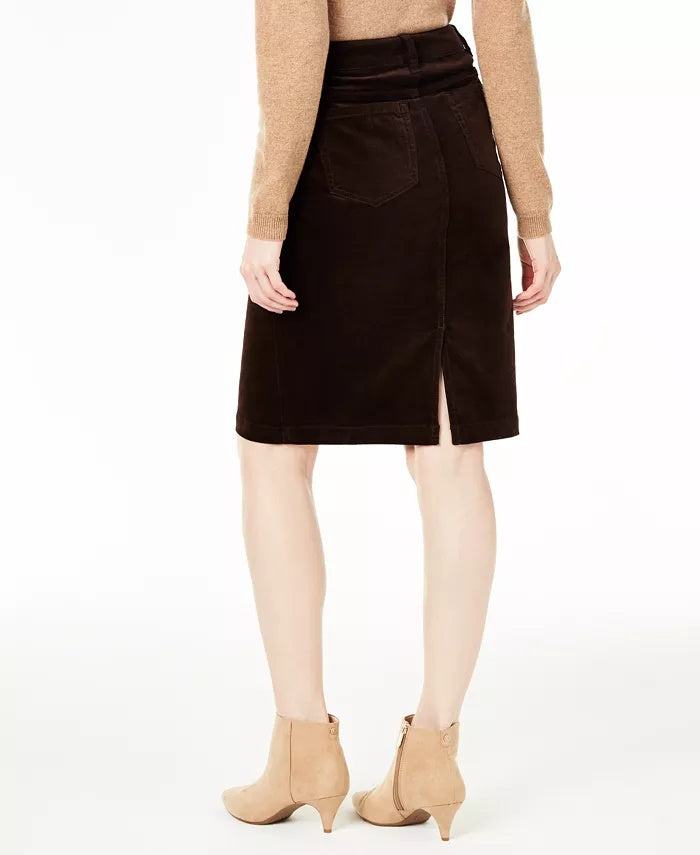 Charter Club Women's Petite Corduroy Tummy-Control Skirt Brown Size 2 P