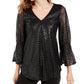 Alfani Women's Petite Metallic-Print Smocked-Sleeve Top Gray Size Petite Small