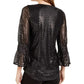Alfani Women's Petite Metallic-Print Smocked-Sleeve Top Gray Size Petite Small