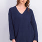 Charter Club Women's Cotton Textured V-Neck Sweater Blue Size Medium
