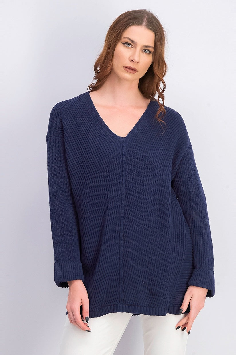 Charter Club Women's Cotton Textured V-Neck Sweater Blue Size Medium