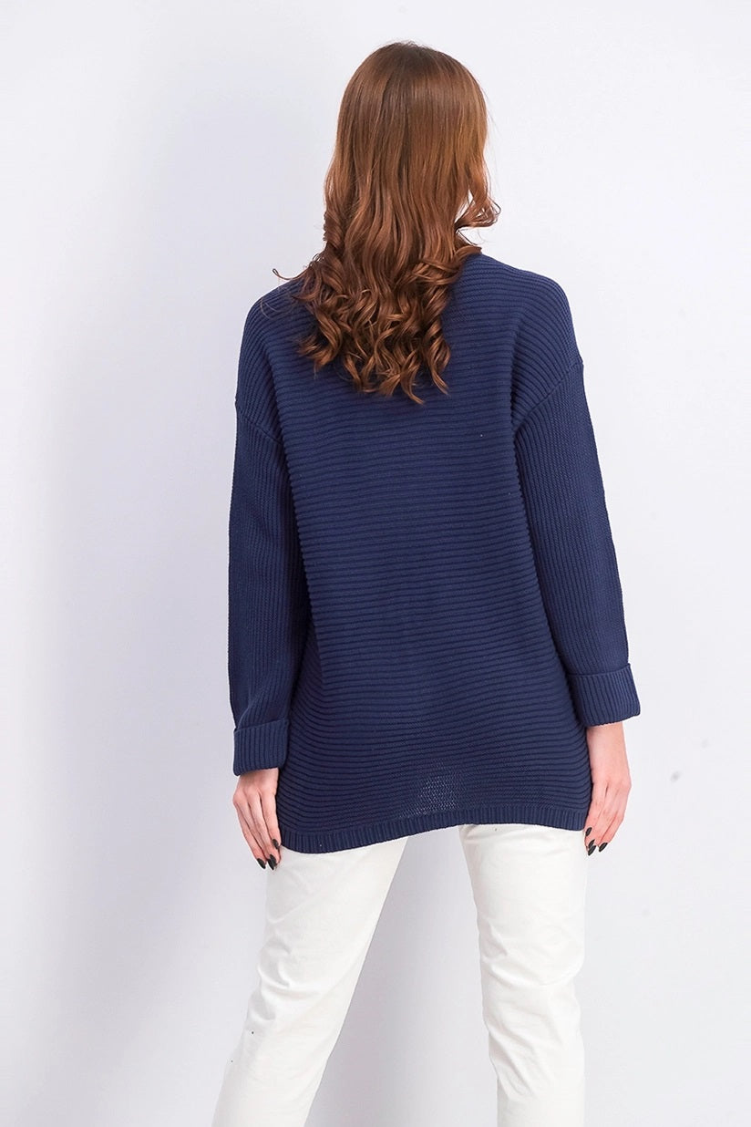 Charter Club Women's Cotton Textured V-Neck Sweater Blue Size Medium