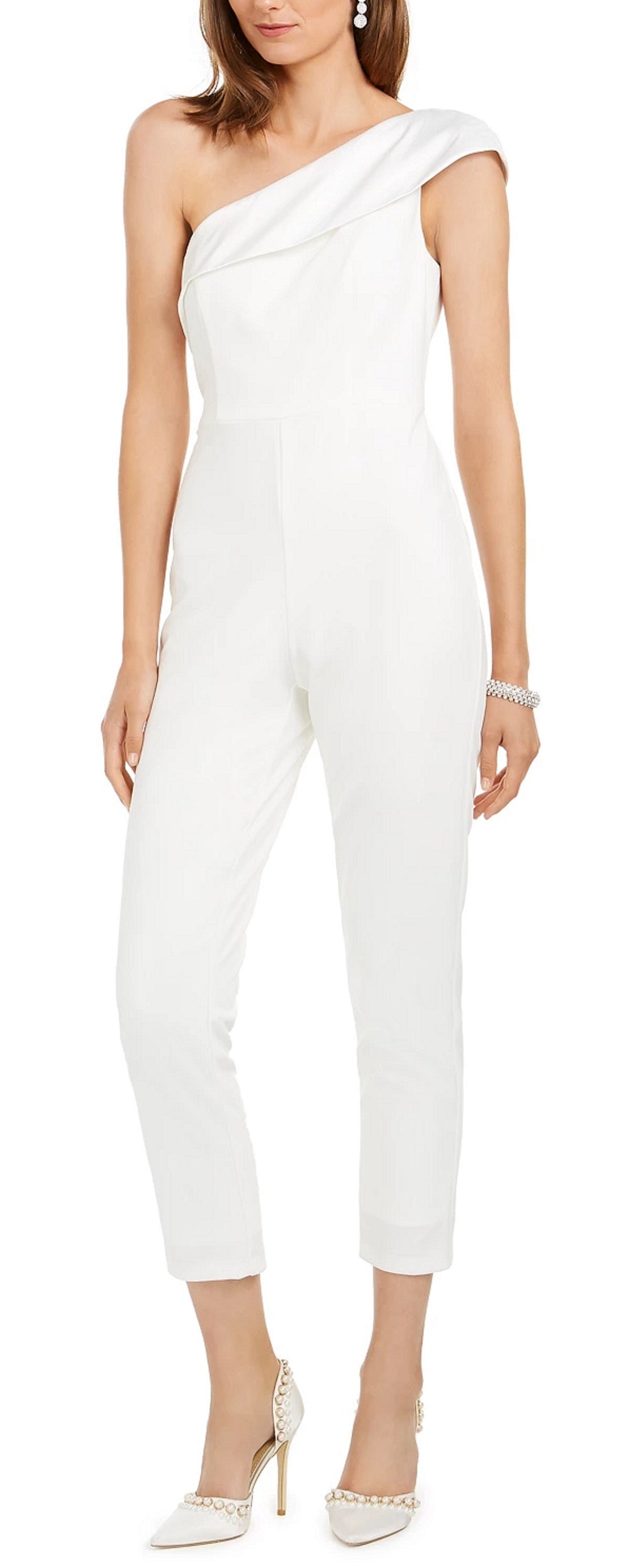 Adrianna Papell Women's One Shoulder Jumpsuit White Size 8