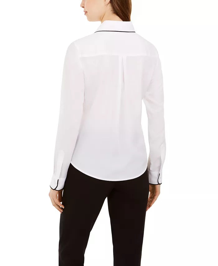 Calvin Klein Women's Long-Sleeve Collared Top White Size Small