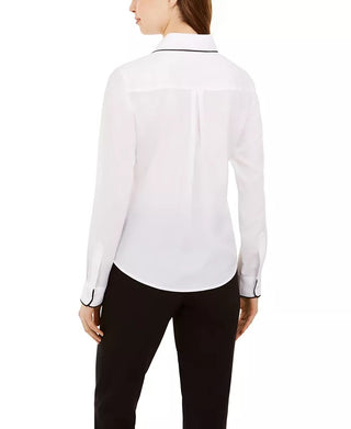 Calvin Klein Women's Long-Sleeve Collared Top White Size Small