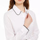 Calvin Klein Women's Long-Sleeve Collared Top White Size Small
