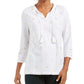 Charter Club Women's Tassel-Neck 3/4-Sleeve Top White Size X-Large