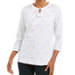 Charter Club Women's Tassel-Neck 3/4-Sleeve Top White Size X-Large
