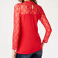 INC International Concepts Women's Petite Lace-Yolk Top Red Size PM