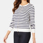 Charter Club Women's Petite Striped Toggle-Closure Cardigan White Size PM