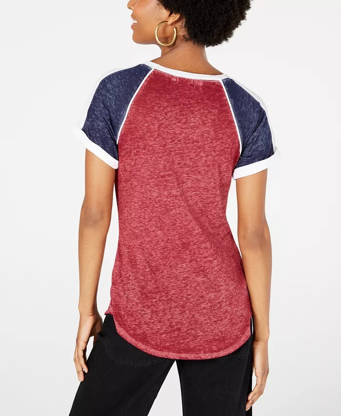 Crave Fame Juniors' Lace-Up Raglan T-Shirt Brown Size Small