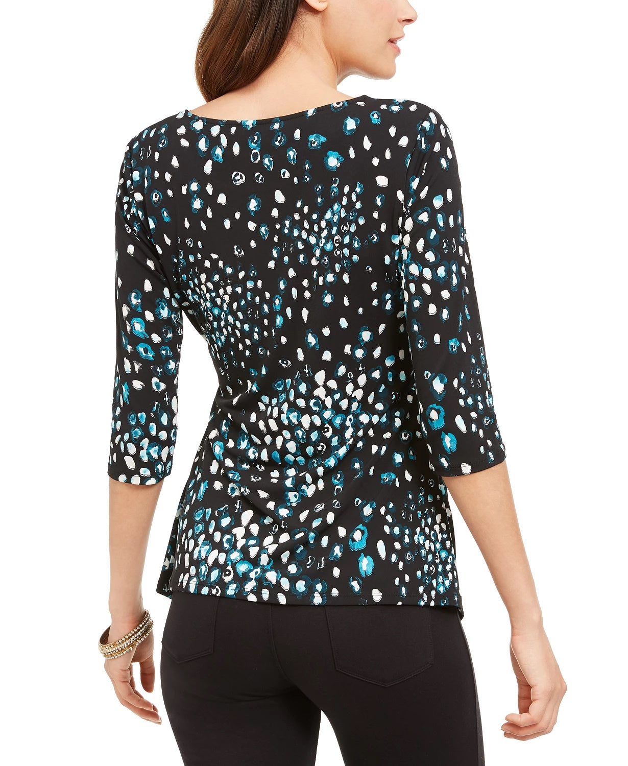 Alfani Women's Petite Printed Top Navy Size PM