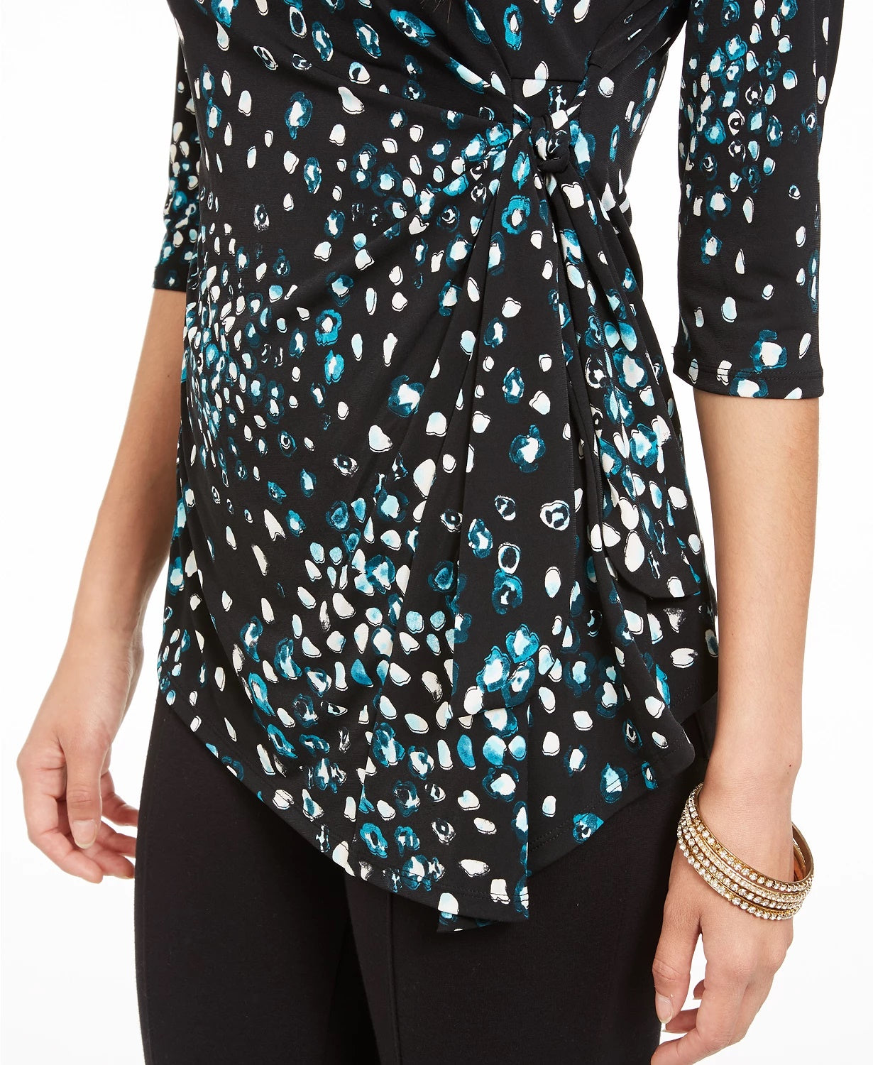 Alfani Women's Petite Printed Top Navy Size PM