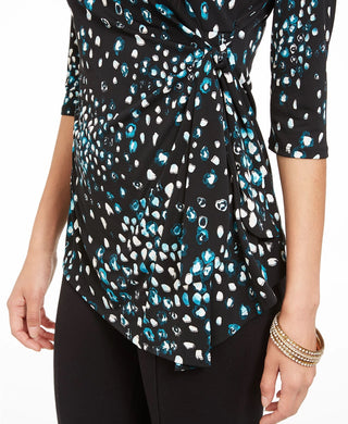 Alfani Women's Petite Printed Top Navy Size PM