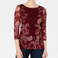 Charter Club Women's Petite Floral-Print Mesh Top Red Size PS