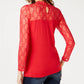 INC International Concepts Women's Petite Lace-Yolk Top Dark Red Size PXL