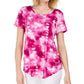 JM Collection Women's Printed Scoop-Neck T-Shirt Med Pink Size Extra Small