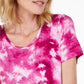 JM Collection Women's Printed Scoop-Neck T-Shirt Med Pink Size Extra Small