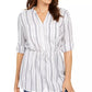 Charter Club Women's Striped Tie-Waist Cotton Top White Size X-Small