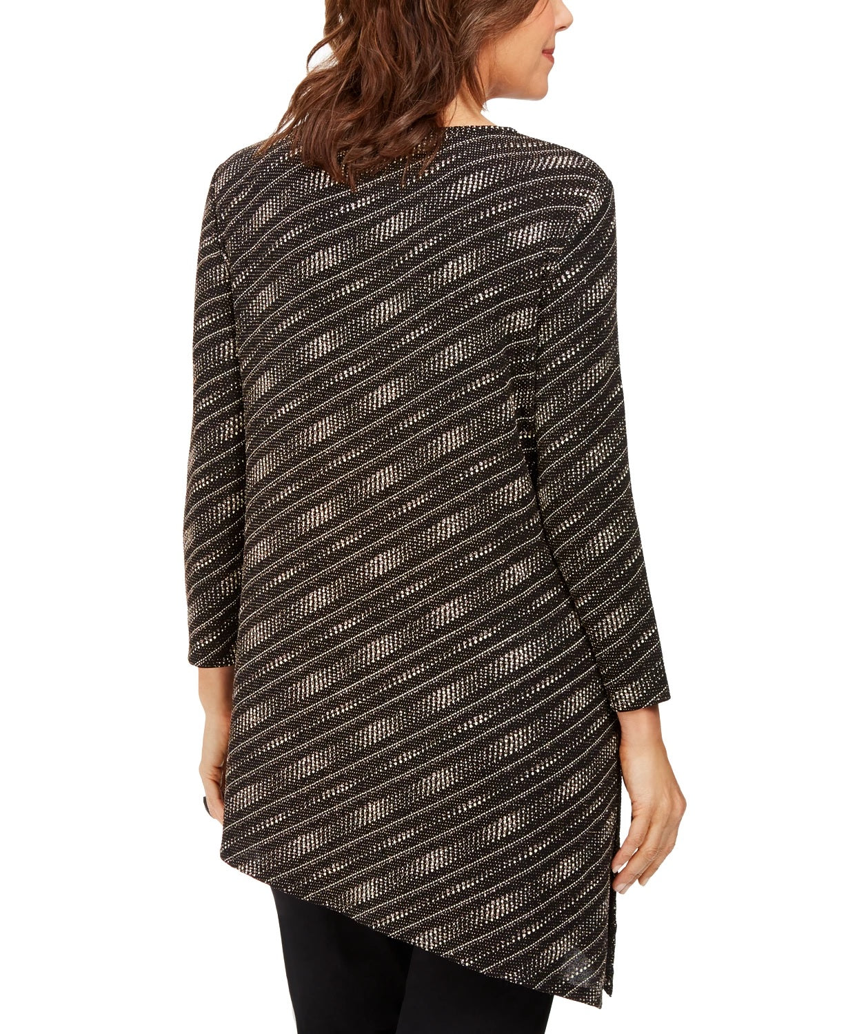 JM Collection Women's Petite Metallic Asymmetrical Top Black Size Petite Small-Medium