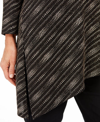 JM Collection Women's Petite Metallic Asymmetrical Top Black Size Petite Small-Medium