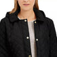Charter Club Women's Quilted Leopard Print Trim Hooded Jacket Black Size Small